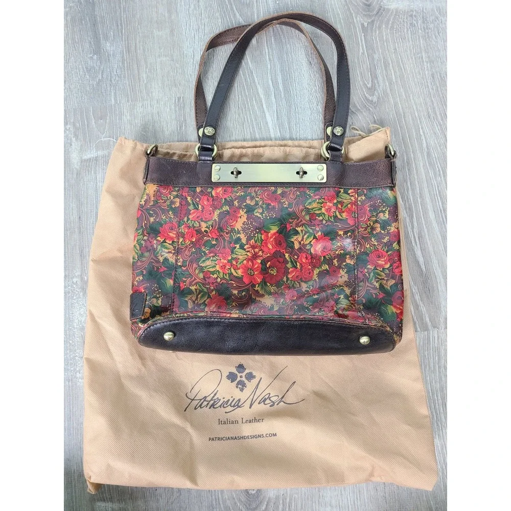 Patricia Nash Golden Rustic Forest Poppy Tote Purse Italian Leather Euro Summer